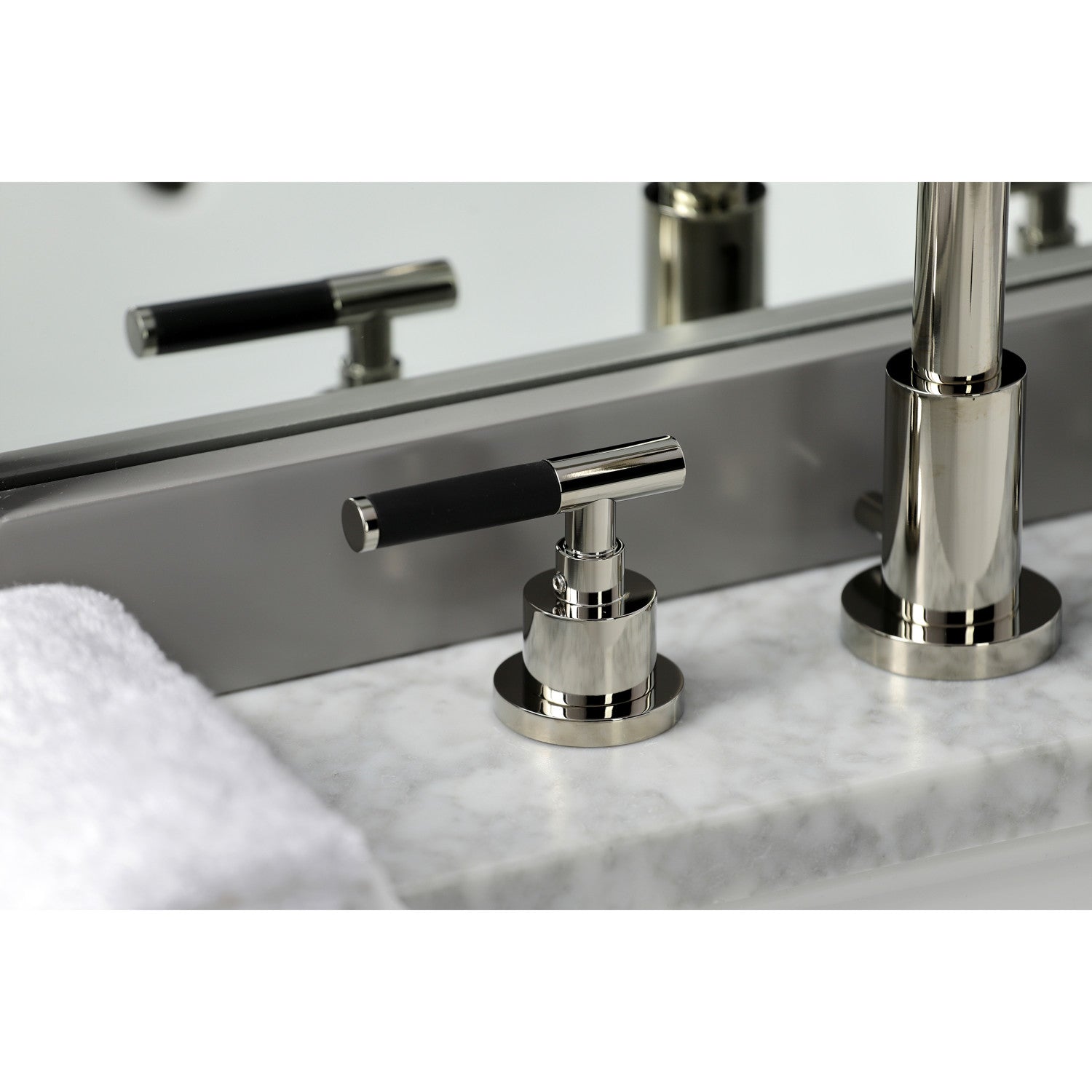 Kingston Sona FSC8939CKL - Kaiser Two-Handle 3-Hole Deck Mount Widespread Bathroom Faucet with Brass Pop-Up, Polished Nickel — thumbnail 2